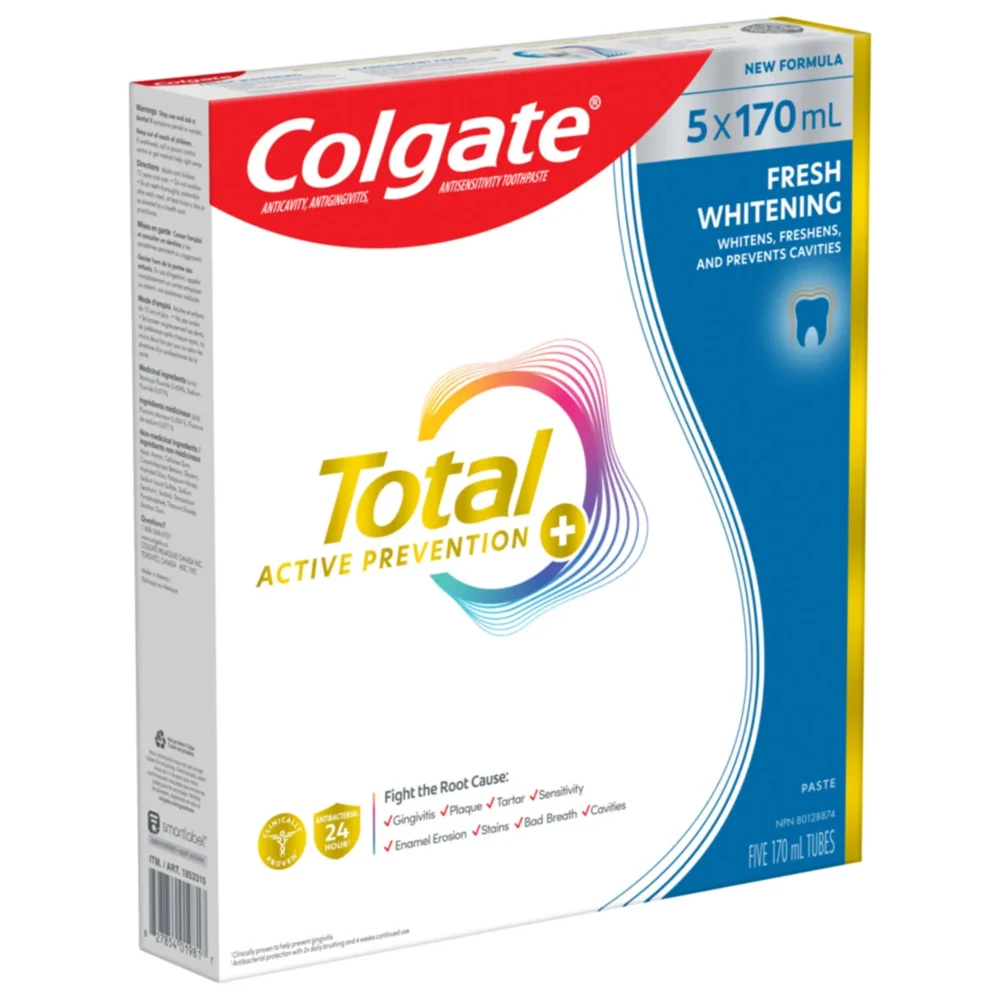 Colgate Active Prevention Plus Fresh Whitening Toothpaste, 5 X 170 mL