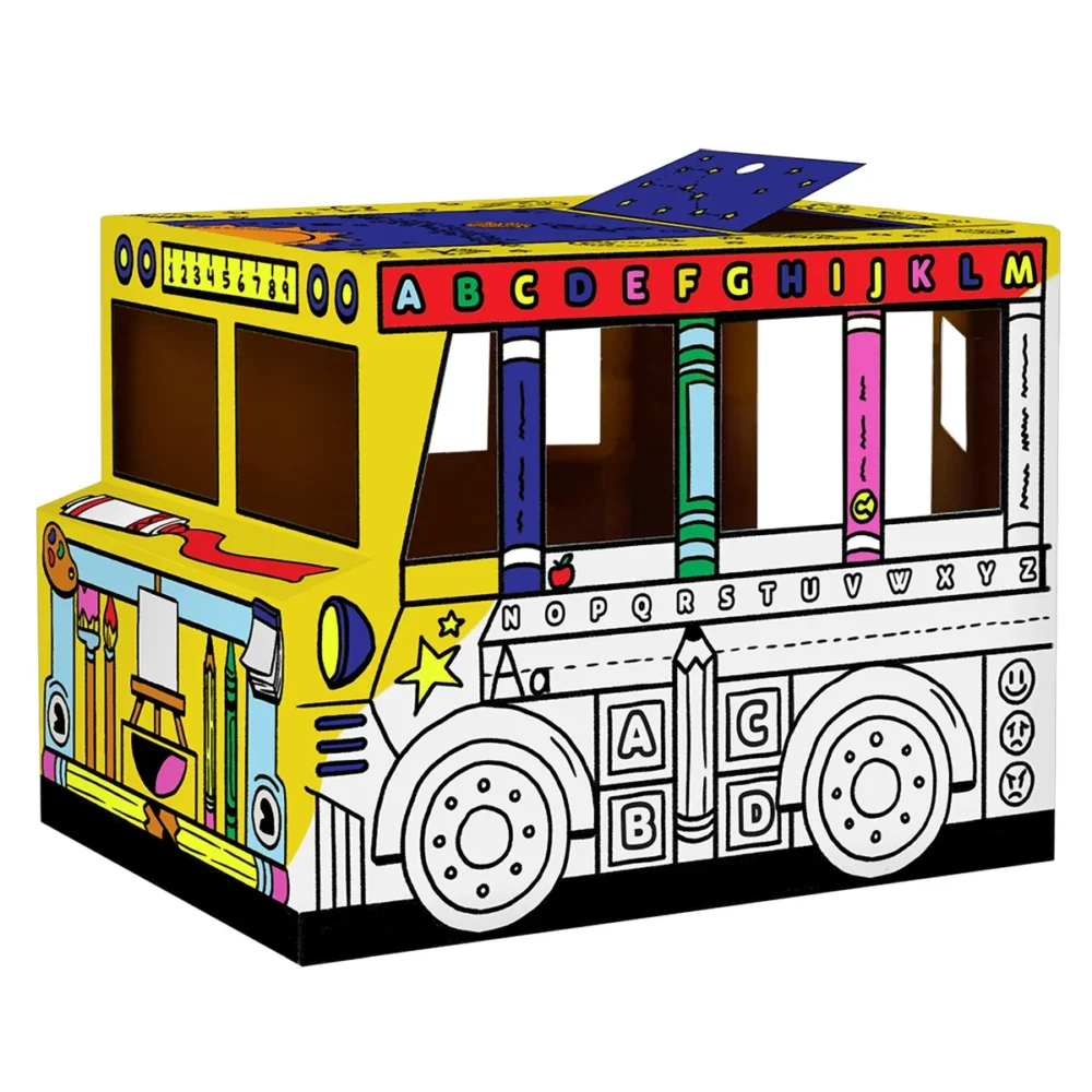 Fellowes Colour Your Own School Bus cardboard playhouse for kids